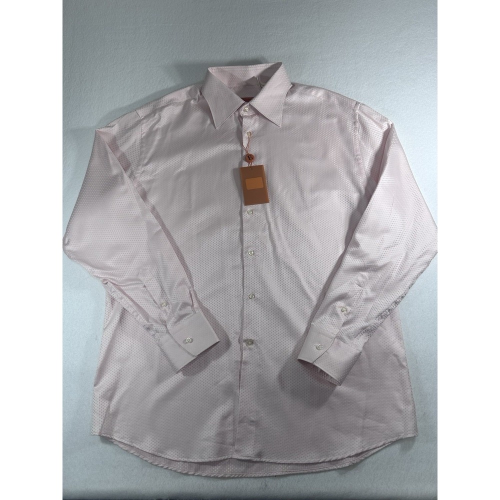 NWT Equilibrio Italia Men's XL Dress Shirt Pink Textured Dot 100% Cotton Turkey